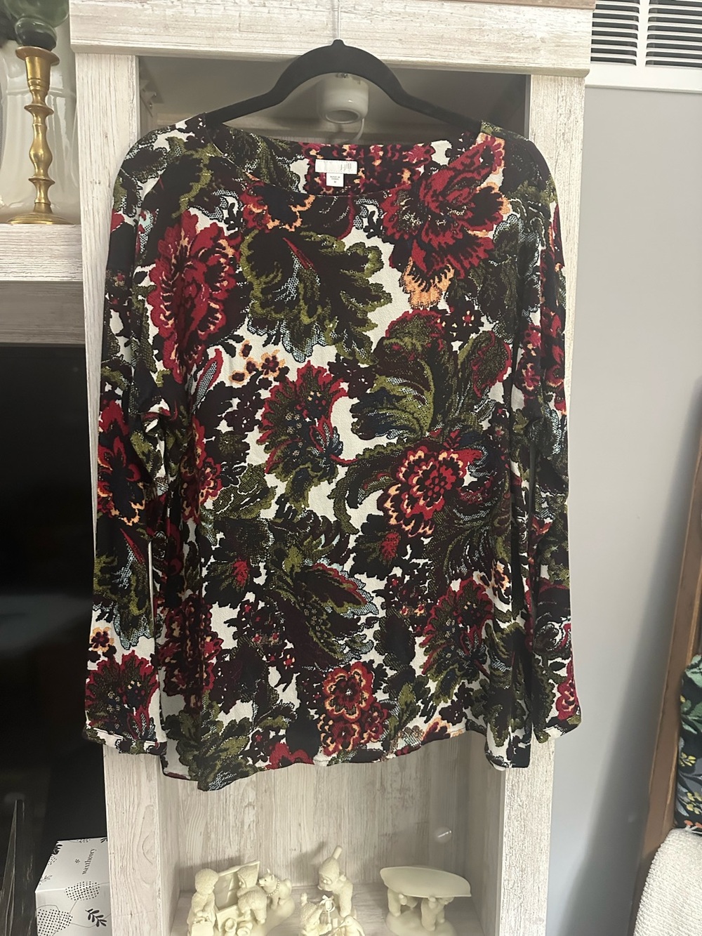 J. Jill Floral Long-Sleeve Crewneck Top - Red, Green, Black